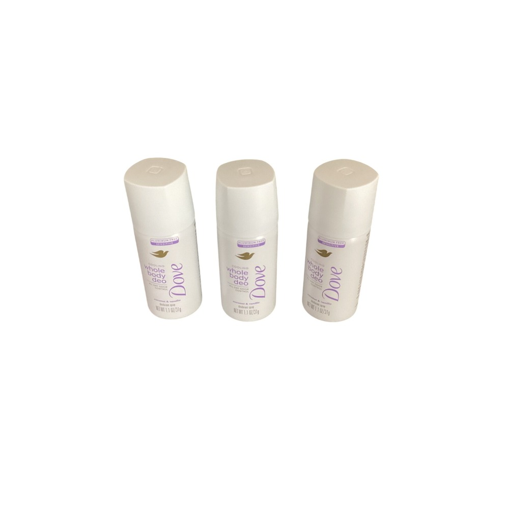 3pc Dove Whole Body Deo Spray Coconut Vanilla Aluminum Free Sensitive 1.1oz Lot